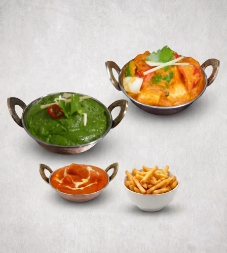 Palak Tofu, Tofu Jalfrezi, Child Butter chicken, Fries